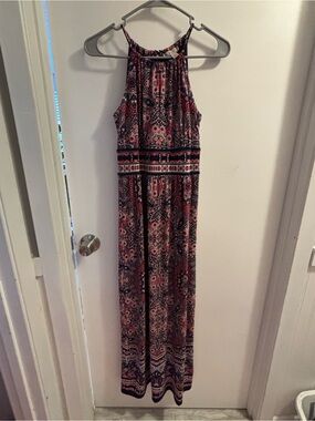 Petite Floral Print Halter Maxi Dress in Navy & Coral